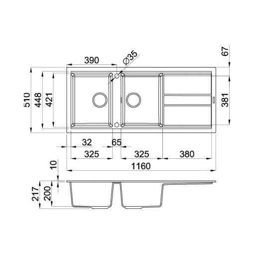 Kích thước Chậu đá BIANCO K-50062