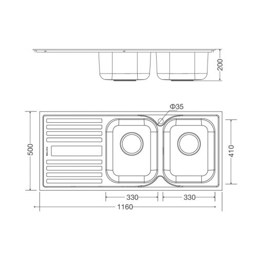 Kích thước chậu rửa inox MS1025L New