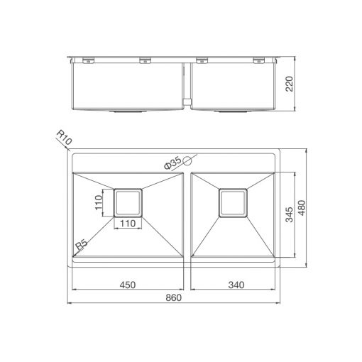 Kích thước Chậu rửa chén MS 6304T