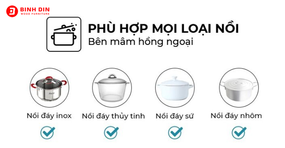 Sử dụng được nhiều bề mặt đáy xoong