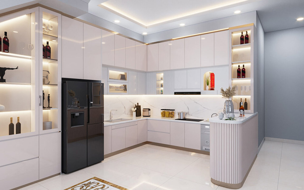 Tủ bếp thông minh là sự kết hợp giữa thiết kế đa công năng và sử dụng phụ kiện thông minh, mang đến sự tiện ích và tiết kiệm không gian